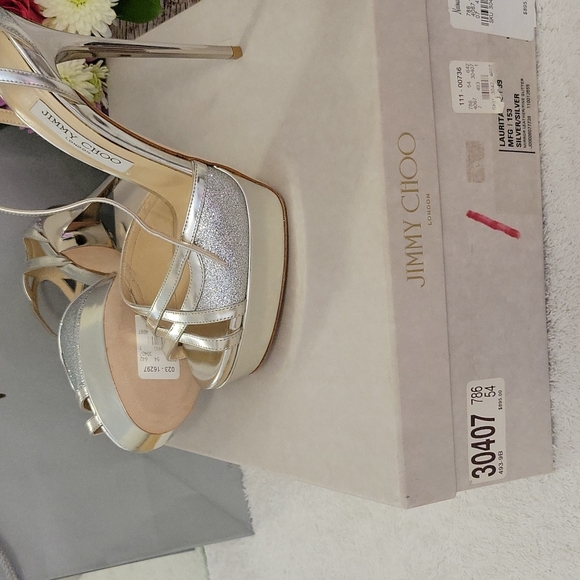 JIMMY CHOO Silver Leather Glitter Sandal - Brand New - Picture 5 of 8